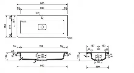 Встраиваемая раковина Style Line Каре Люкс Мини 80 белая СС-00002297 - 2