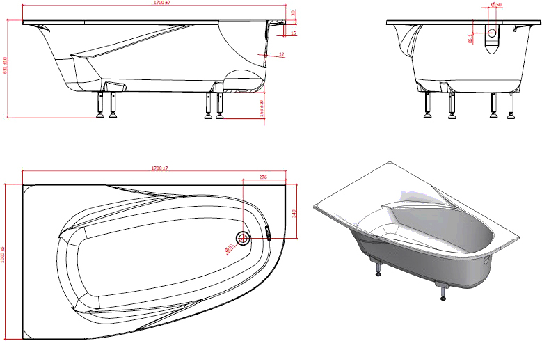 Ванна из искусственного камня Астра-Форм Селена 170x100 L 01010039 - 6