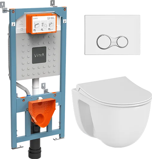 Комплект унитаза с инсталляцией Vitra S40 с сиденьем микролифт и клавишей смыва хром 9860B003-7200 - 0