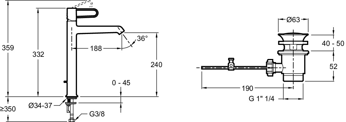 Смеситель для раковины Jacob Delafon Odeon Rive Gauche хром - черный E21030-BL-CP - 1
