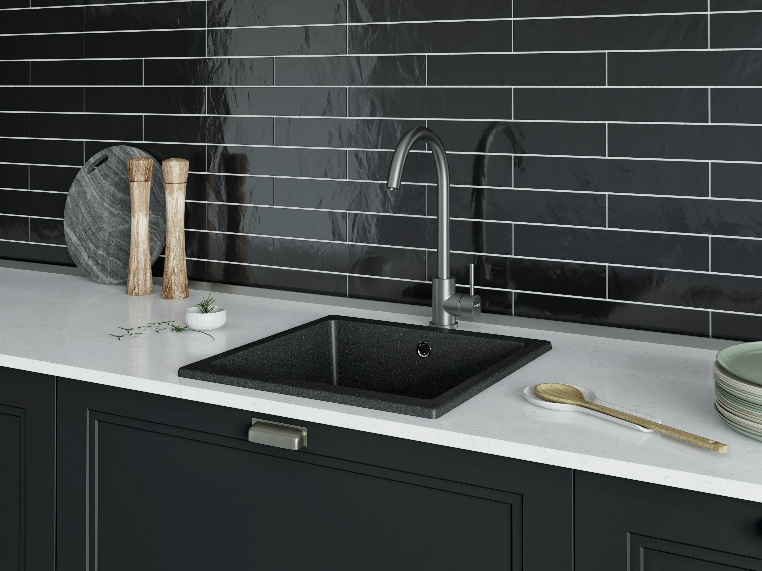 Смеситель для кухни STWORKI by Damixa HSTW07000 никель, однорычажный, с поворотным изливом, с аэратором, матовый - 1