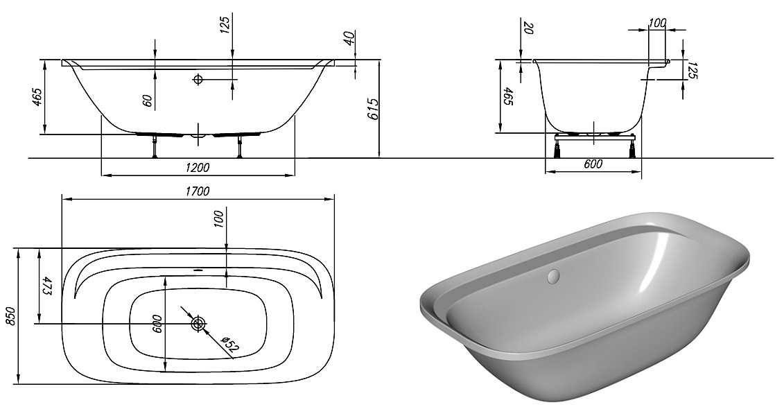 Ванна акриловая Kolpa San Lux 170X85 белый 5841-01 - 2