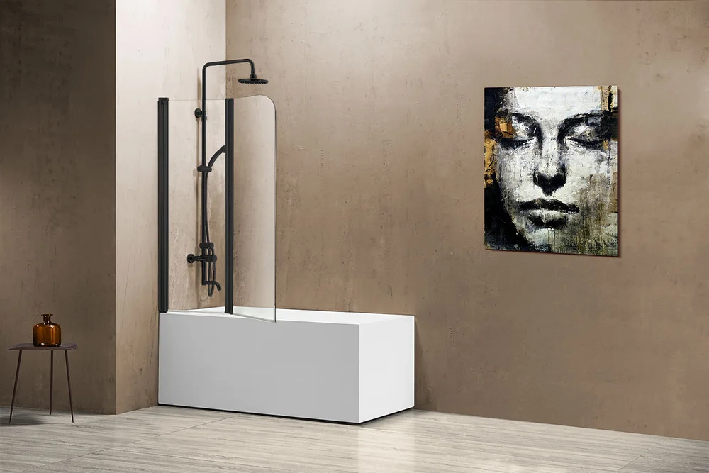 Шторка на ванну Vincea 114х140 профиль черный стекло прозрачное VSB-12114CLB - 1