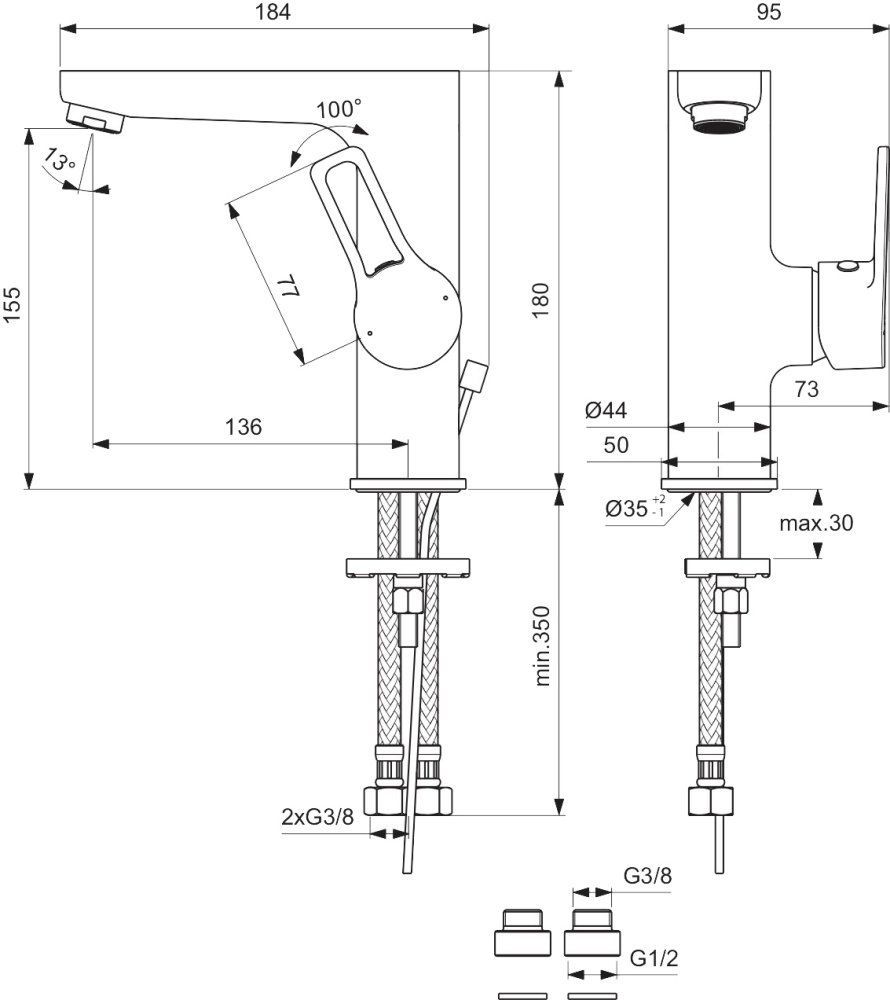 BA408AA HYPE Смеситель для умывальника с высоким изливом и рукояткой сбоку - 1