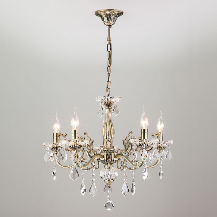 Подвесная люстра Eurosvet Elisha 3281/5 античная бронза/прозрачный хрусталь Strotskis - 4