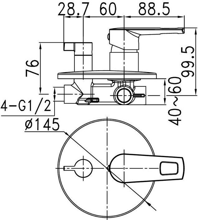 Встраиваемый смеситель с дивертором и двумя выходами, Runo, IDDIS, RUNSB00i67 - 1