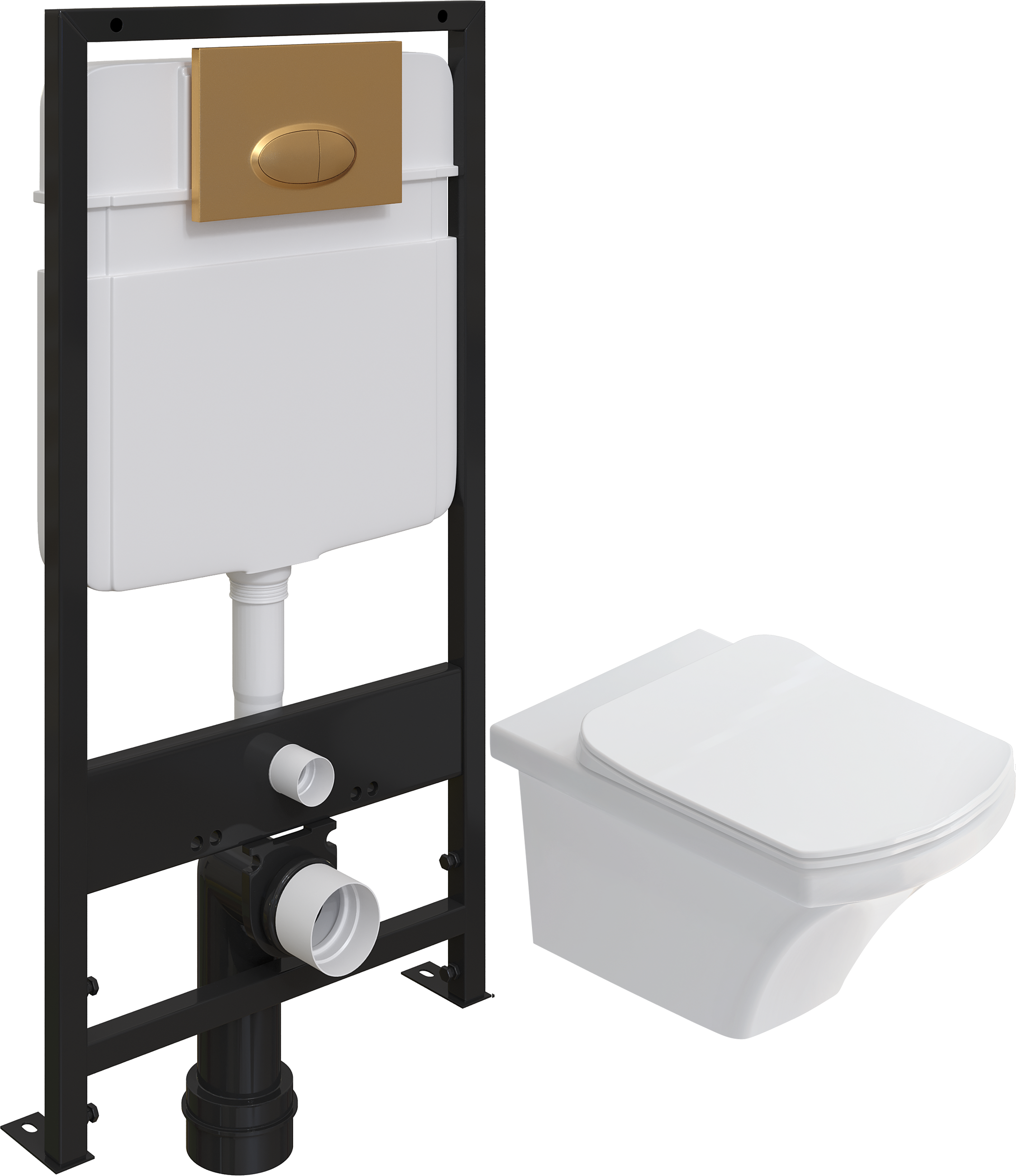 Комплект Унитаз подвесной STWORKI Хальмстад SETK2804-0606-001-1-6000 с микролифтом + Система инсталляции для унитазов EWRIKA ProLT 0026-2020 с кнопкой смыва 0053 золото матовое 560239 - 0