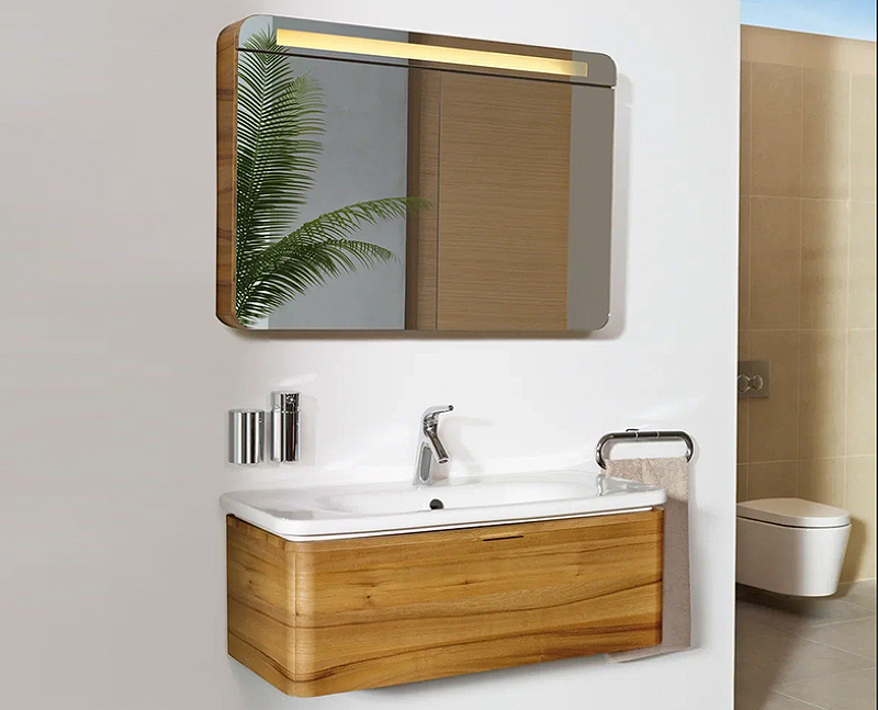 Тумба с раковиной подвесная Vitra Nest Trendy 80 с LED подсветкой темное дерево 56138 - 2