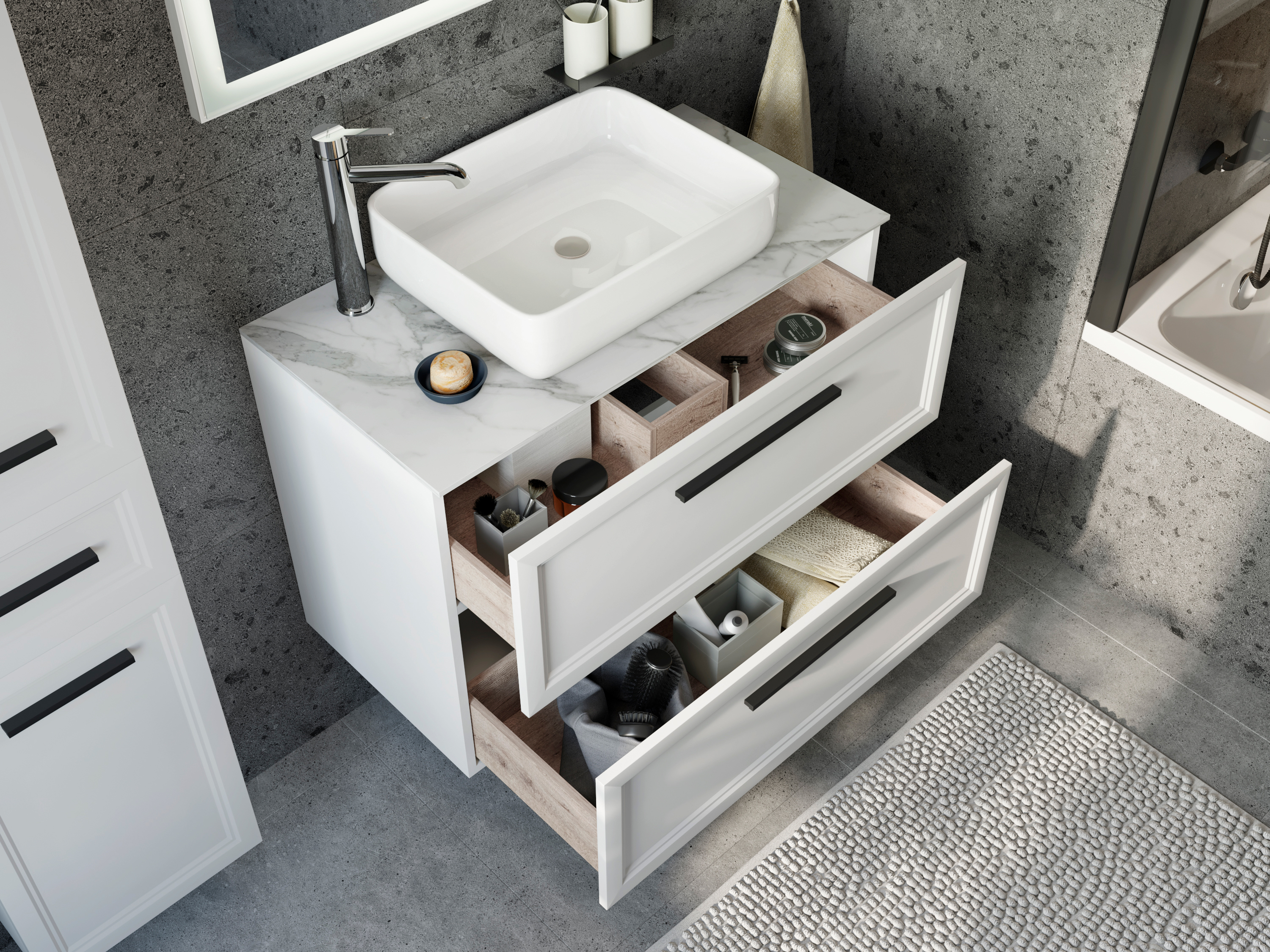 Тумба с раковиной STWORKI Эстерсунд 90 белая матовая, монте тиберио с отверстием под смеситель в столешнице 460325 - 4