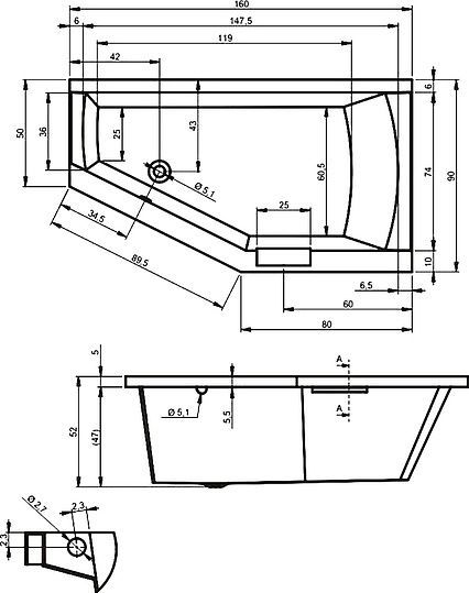 Акриловая ванна Riho Geta 160 L B030001005 - 1