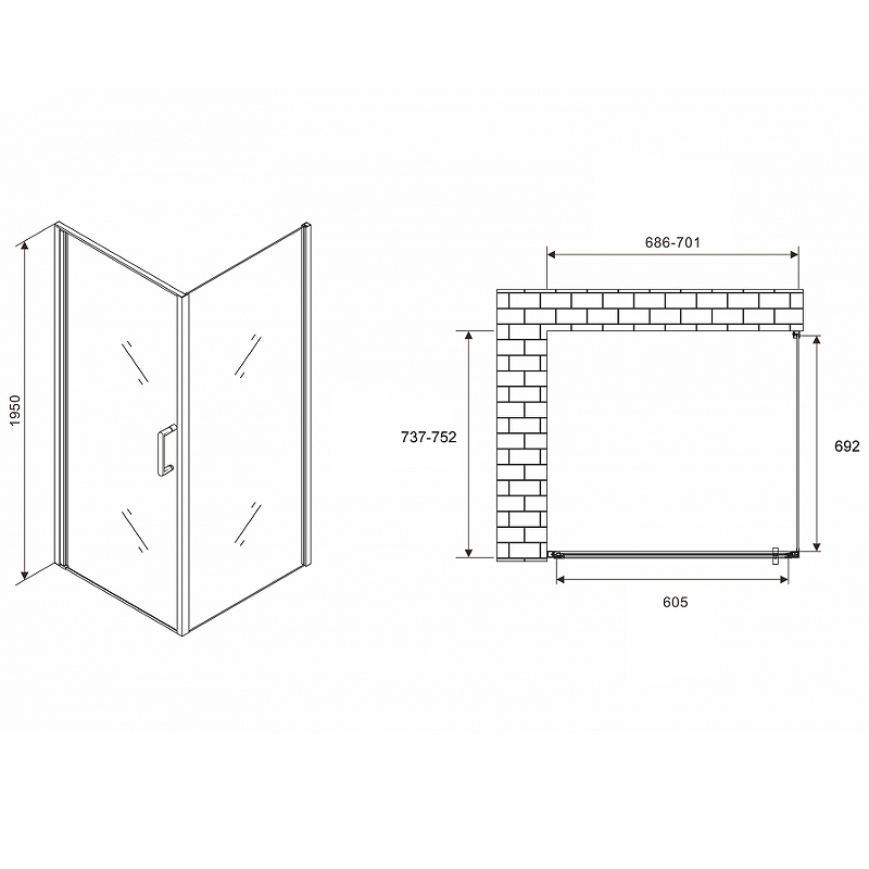 Душевой уголок Abber Sonnenstrand 70х75 хром стекло матовое AG04070M-S75M - 1