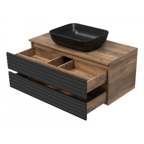 Тумба под раковину Brevita Dakota 100 дуб галифакс олово, черный кварц  DAK-09100-19/02-2Я - 3