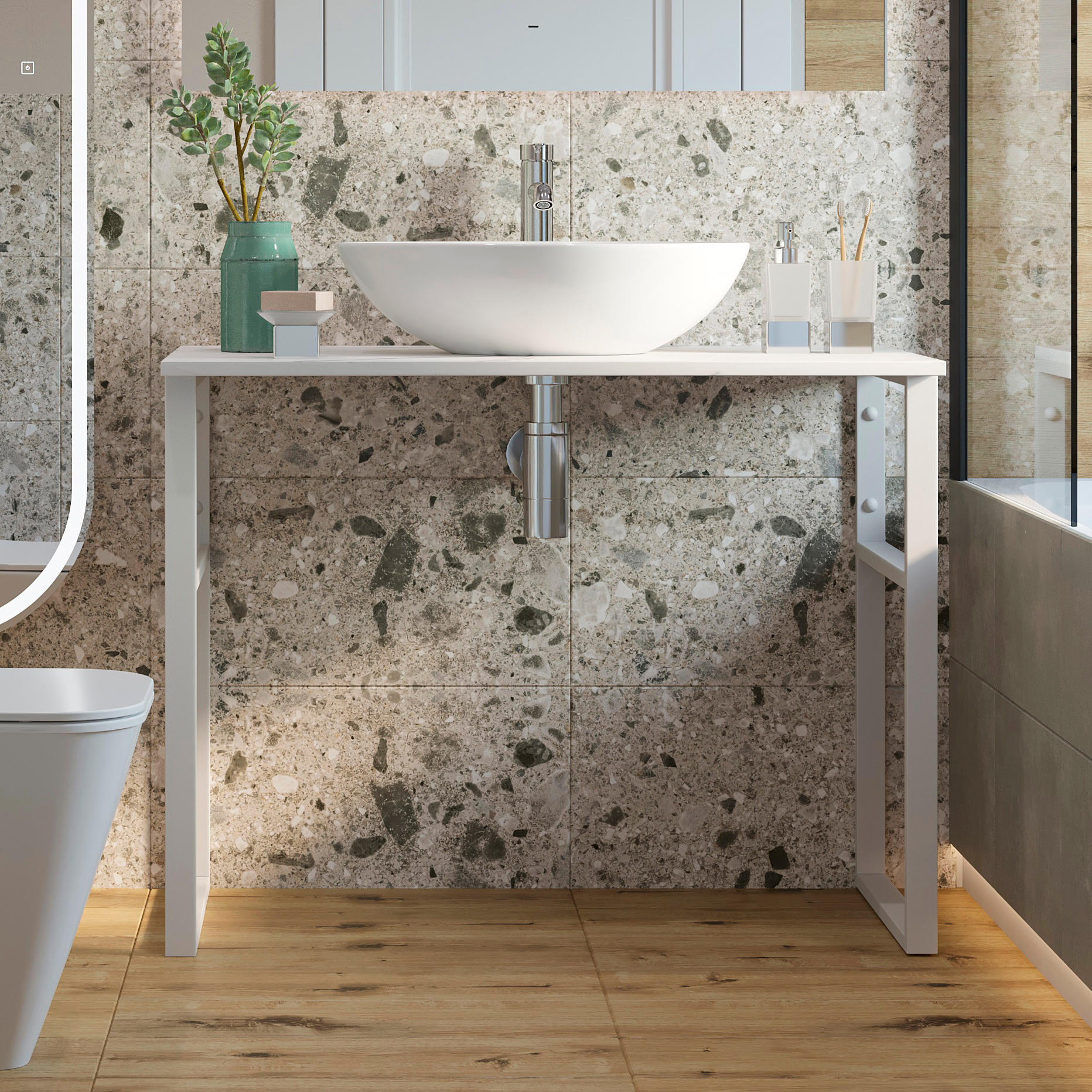 Консоль DIWO Элиста 100 белый мрамор, с раковиной Moduo 55 Leaf 555460 - 0