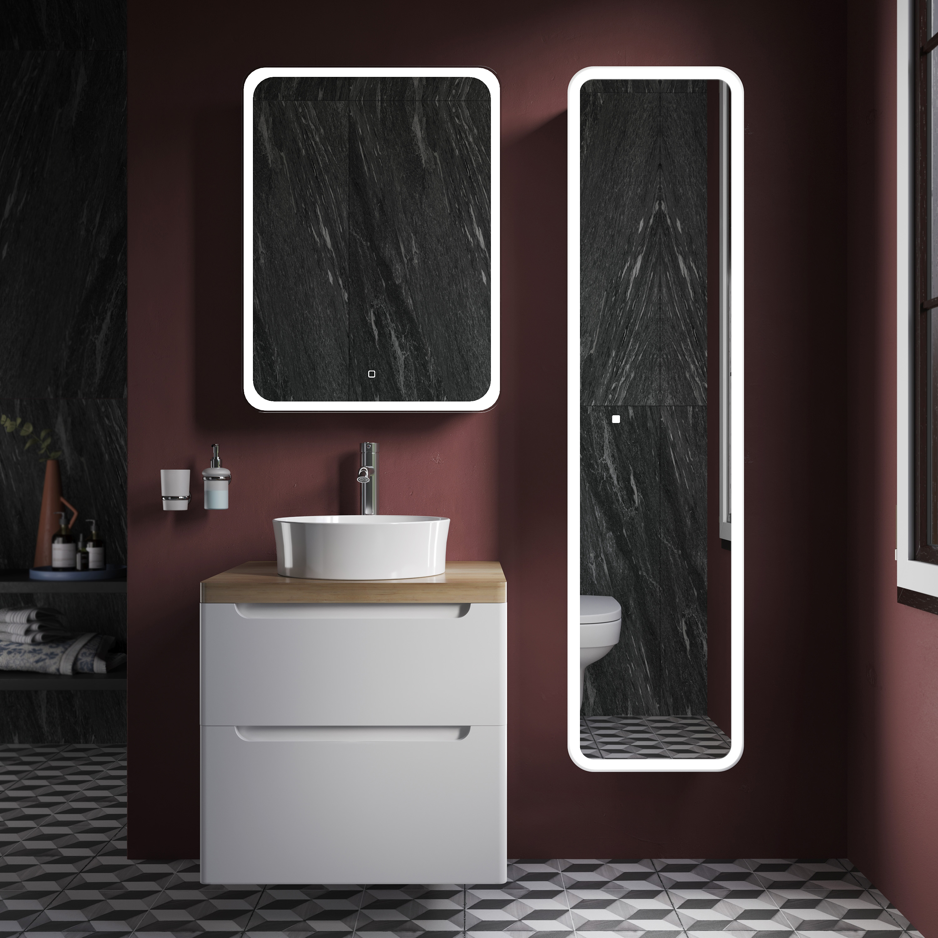 Тумба с раковиной STWORKI Берген 60 белая со светлой столешницей, раковина Sottile 1478-001-0125 566653 - 1