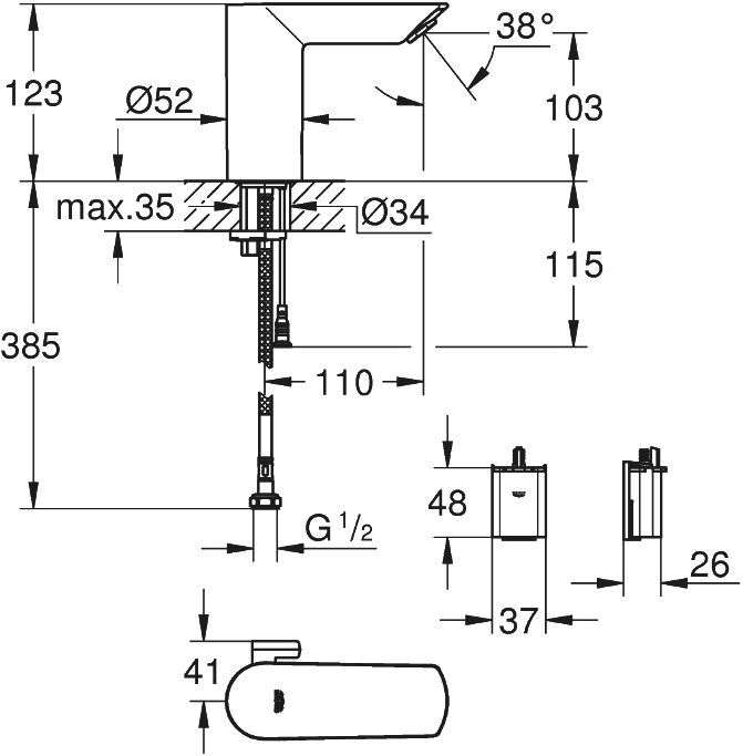 Смеситель Grohe Bau Cosmopolitan E 36451000 для раковины - 7