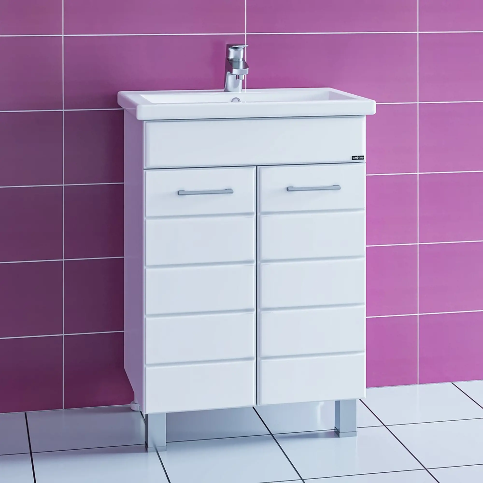 Тумба с раковиной напольная Санта Омега 60 белый - 0