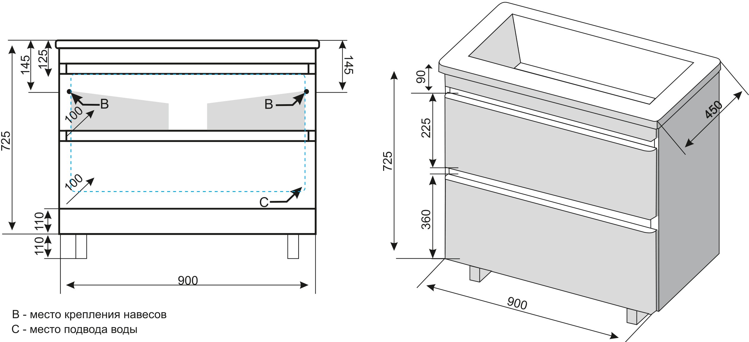 Тумба для комплекта Style Line Атлантика 90 Люкс Plus, напольная, старое дерево СС-00002211 - 6