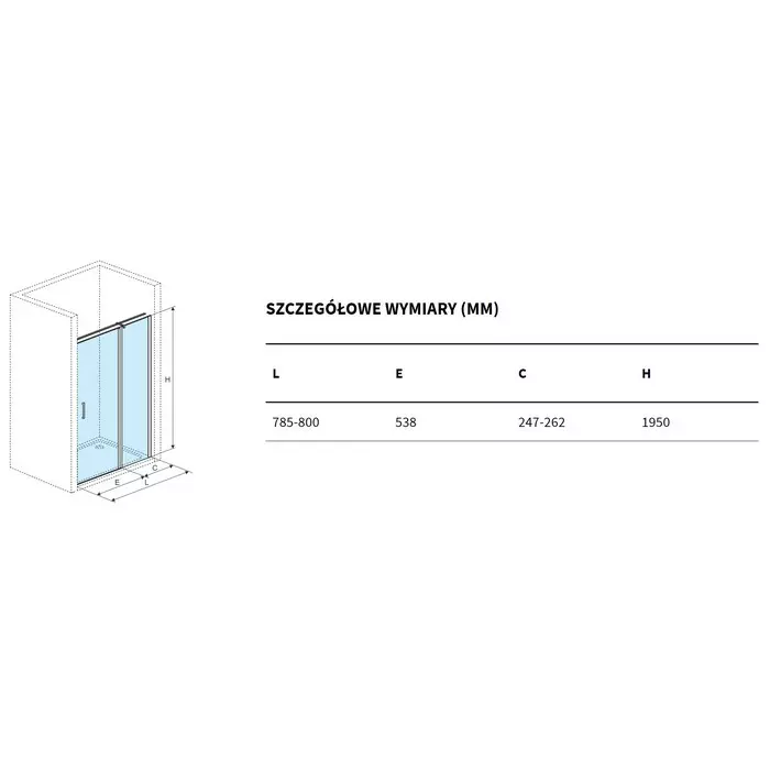 Душевая дверь со стенкой Excellent Mazo 80 профиль хром стекло прозрачное KAEX.3025.1S.8000.LP + KAEX.3025.1D.0538.LP - 2