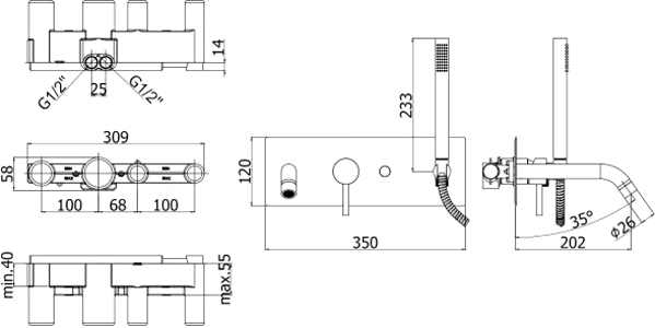Смеситель Paffoni Light LIG001BO с ВНУТРЕННЕЙ ЧАСТЬЮ, для ванны с душем, белый - 4