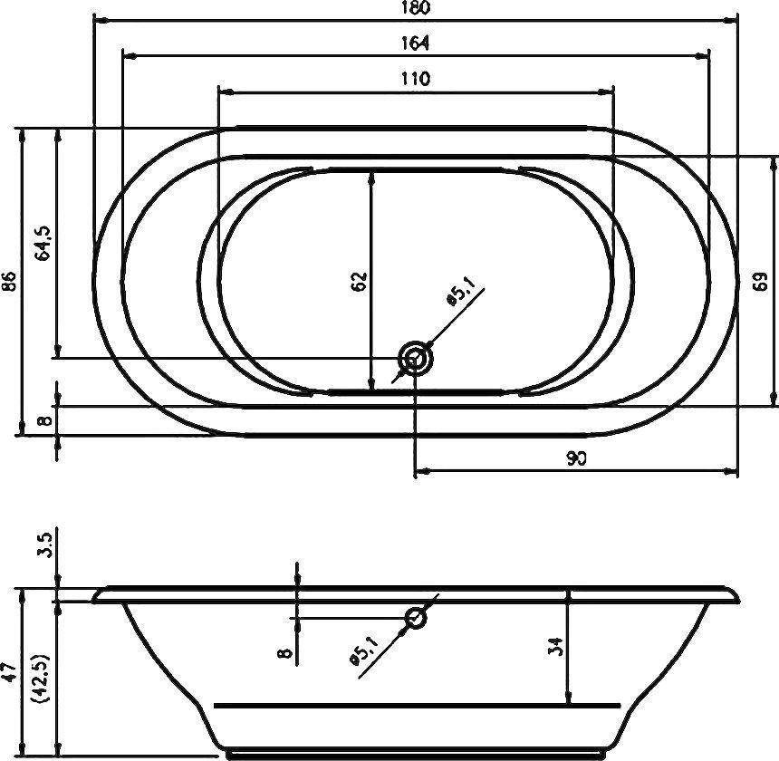 Акриловая ванна Riho Seth 180 BB2200500000000 - 1