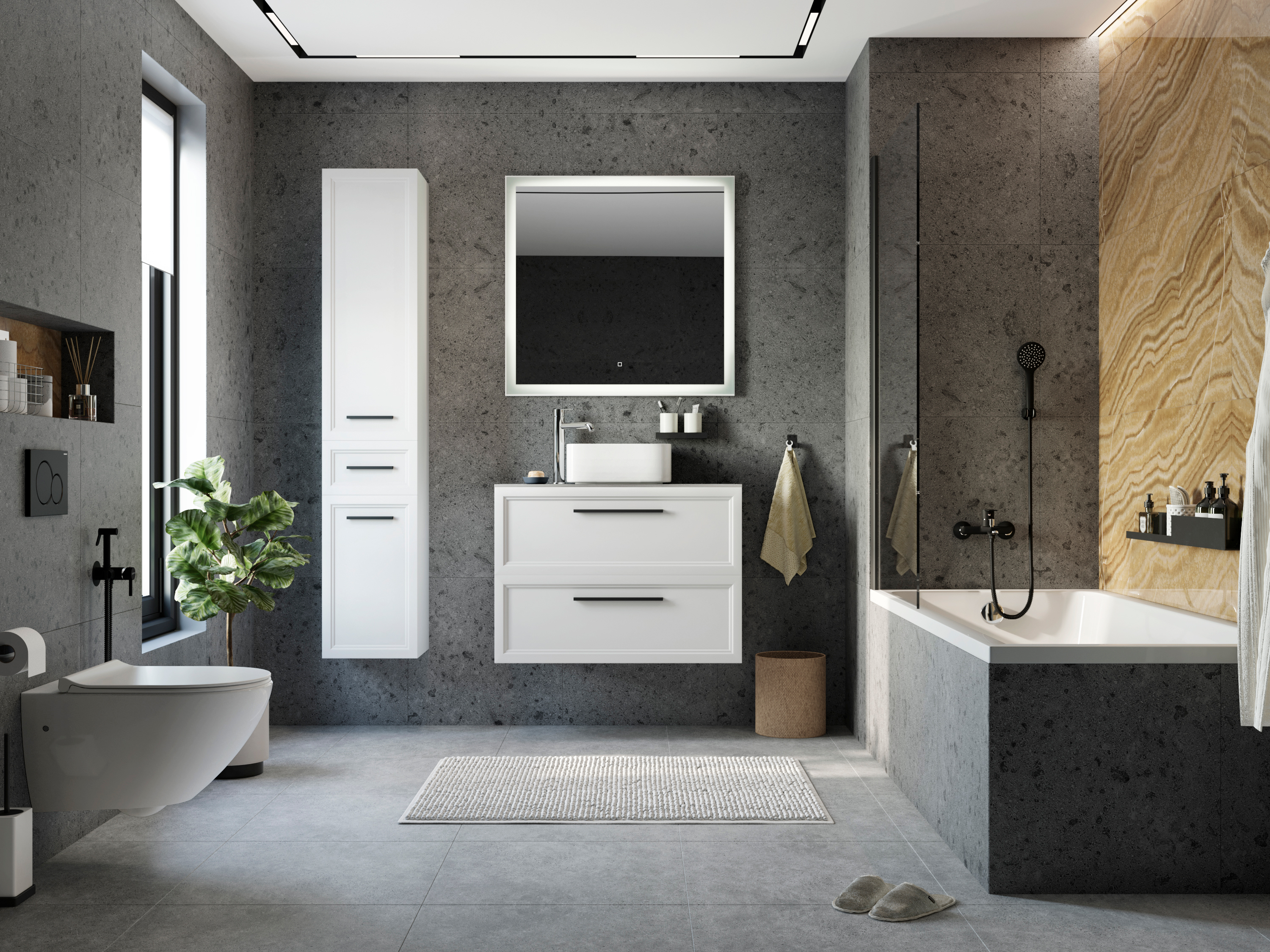 Тумба с раковиной STWORKI Эстерсунд 90 белая матовая, монте тиберио с отверстием под смеситель в столешнице 460325 - 1