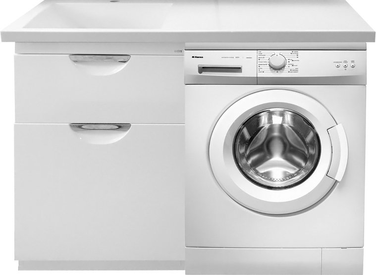 Тумба с раковиной Misty Куба 60 белая, под стиральную машину, с бельевой корзиной - 4