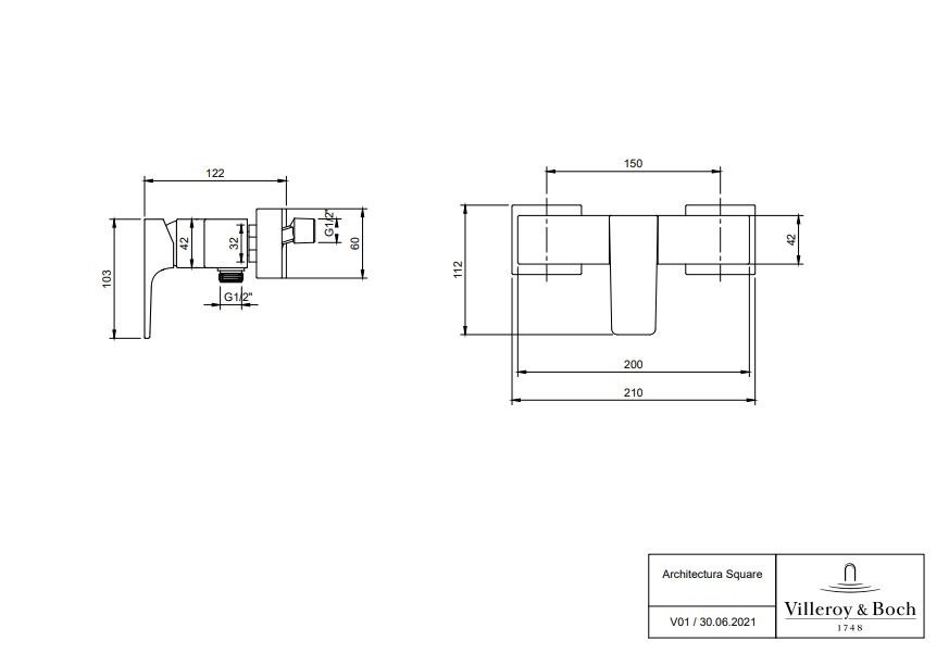 Смеситель для душа Villeroy & Boch Architectura Square никель, матовый  TVS12500100064 - 1