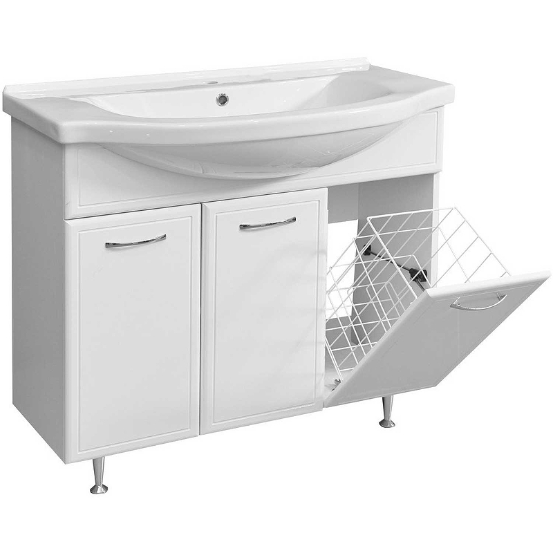 Тумба под раковину Stella Polar Концепт Эльбрус 90 с бельевой корзиной белый SP-00000134 - 3