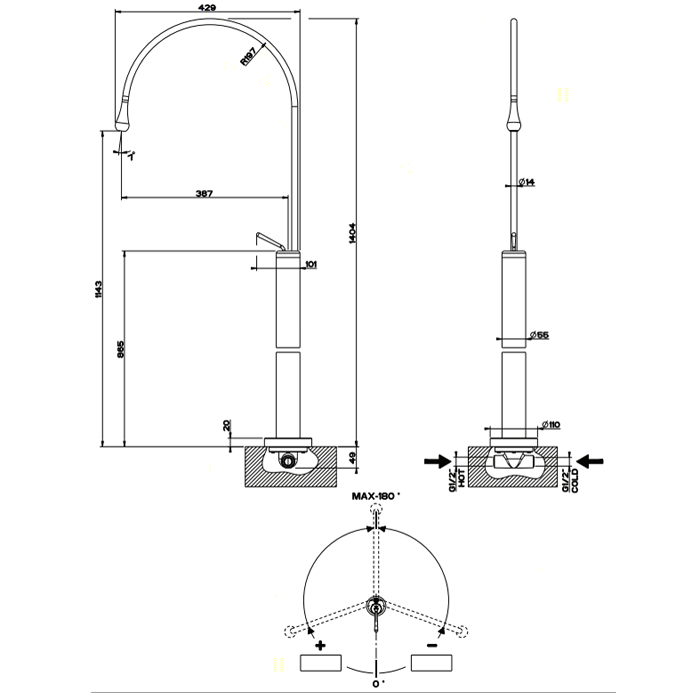 Gessi Внутренняя часть для смесителя и отдельно стоящего излива 33629.031 - 1