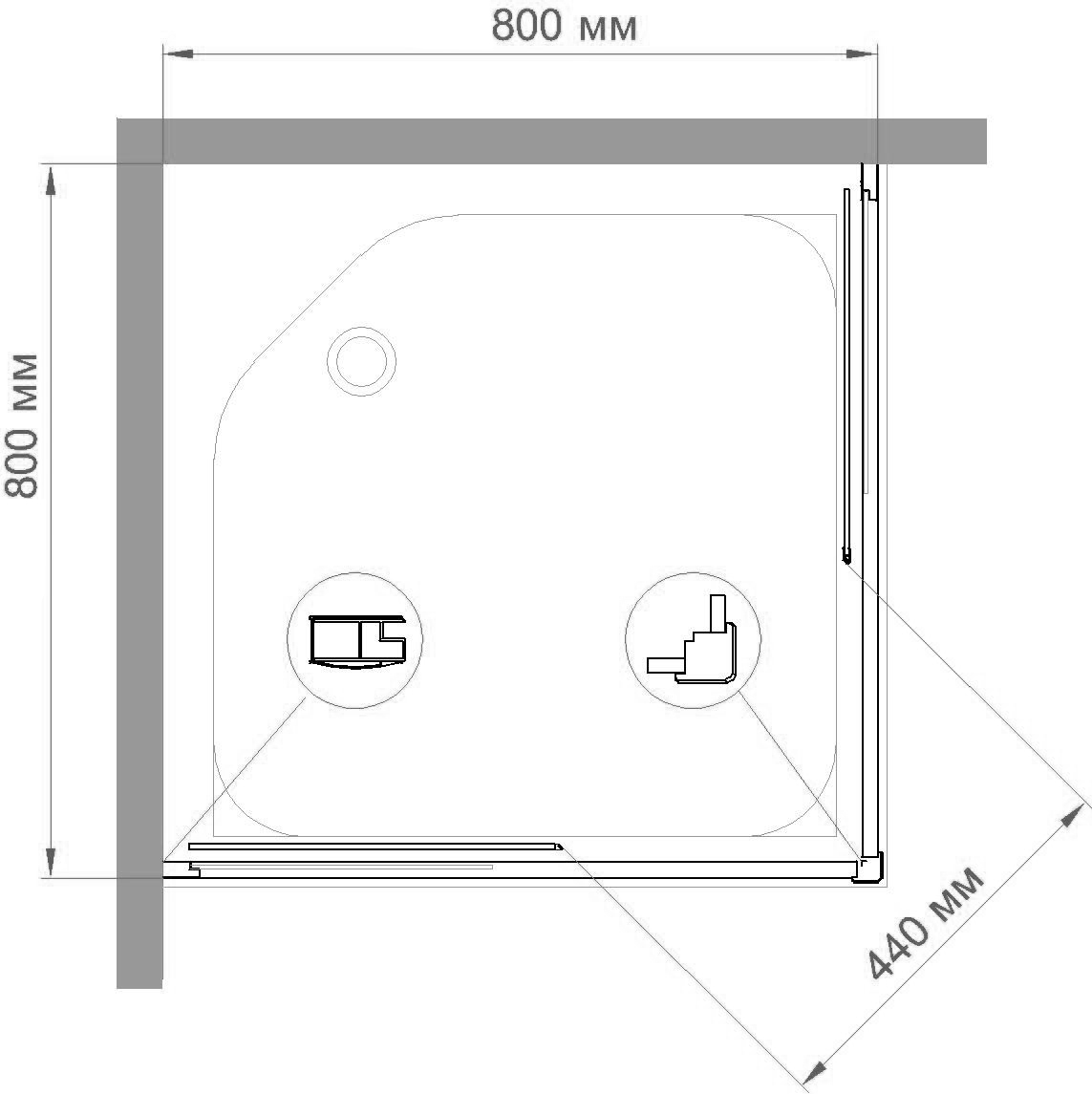 Душевой уголок Royal Bath HPD 80х80 профиль хром стекло рифленое RB80HPD-C-CH - 3