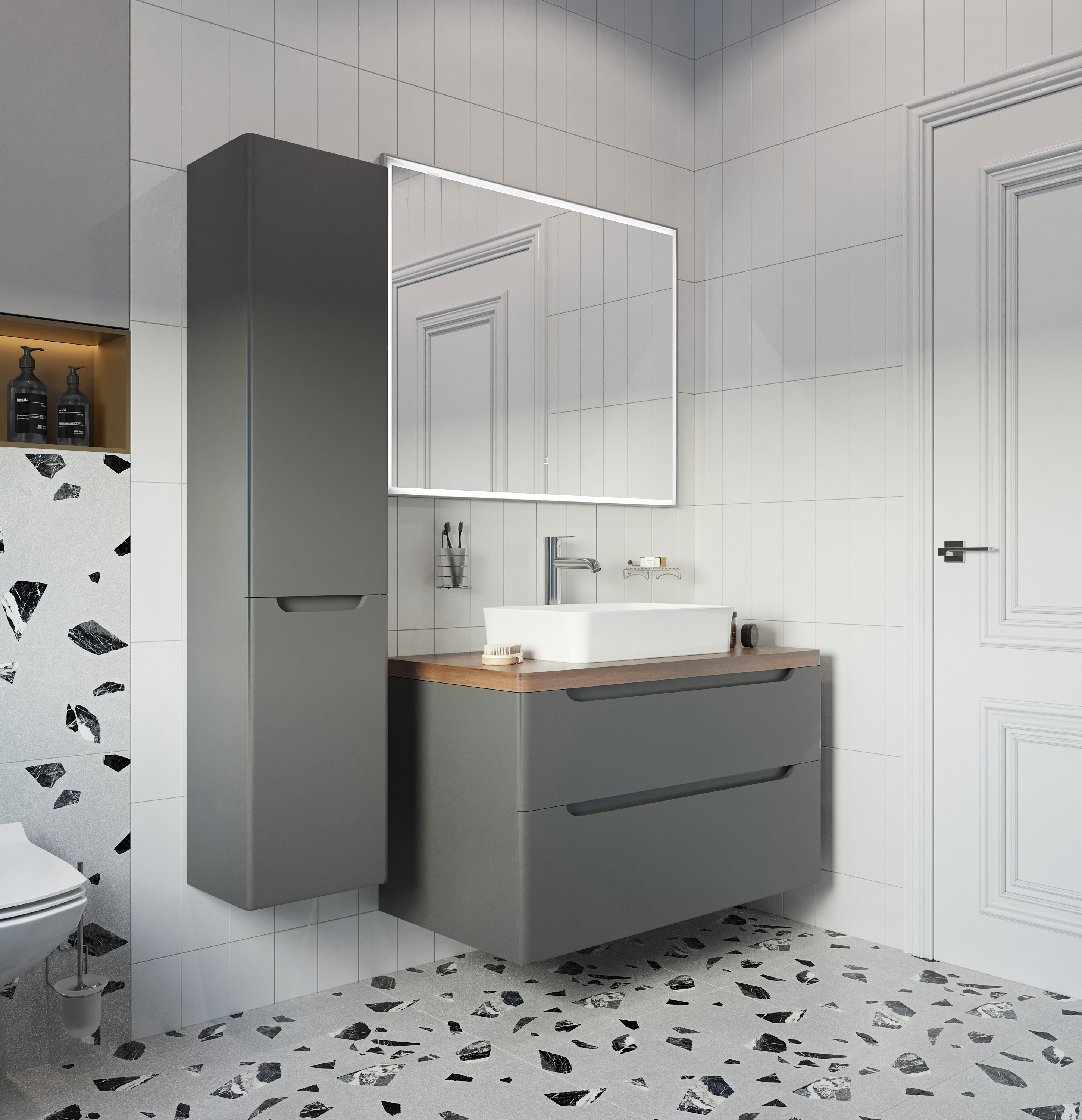 Тумба с раковиной STWORKI Берген 100 серая с темной столешницей, Bocchi Sottile 1476-001-012 566878 - 2