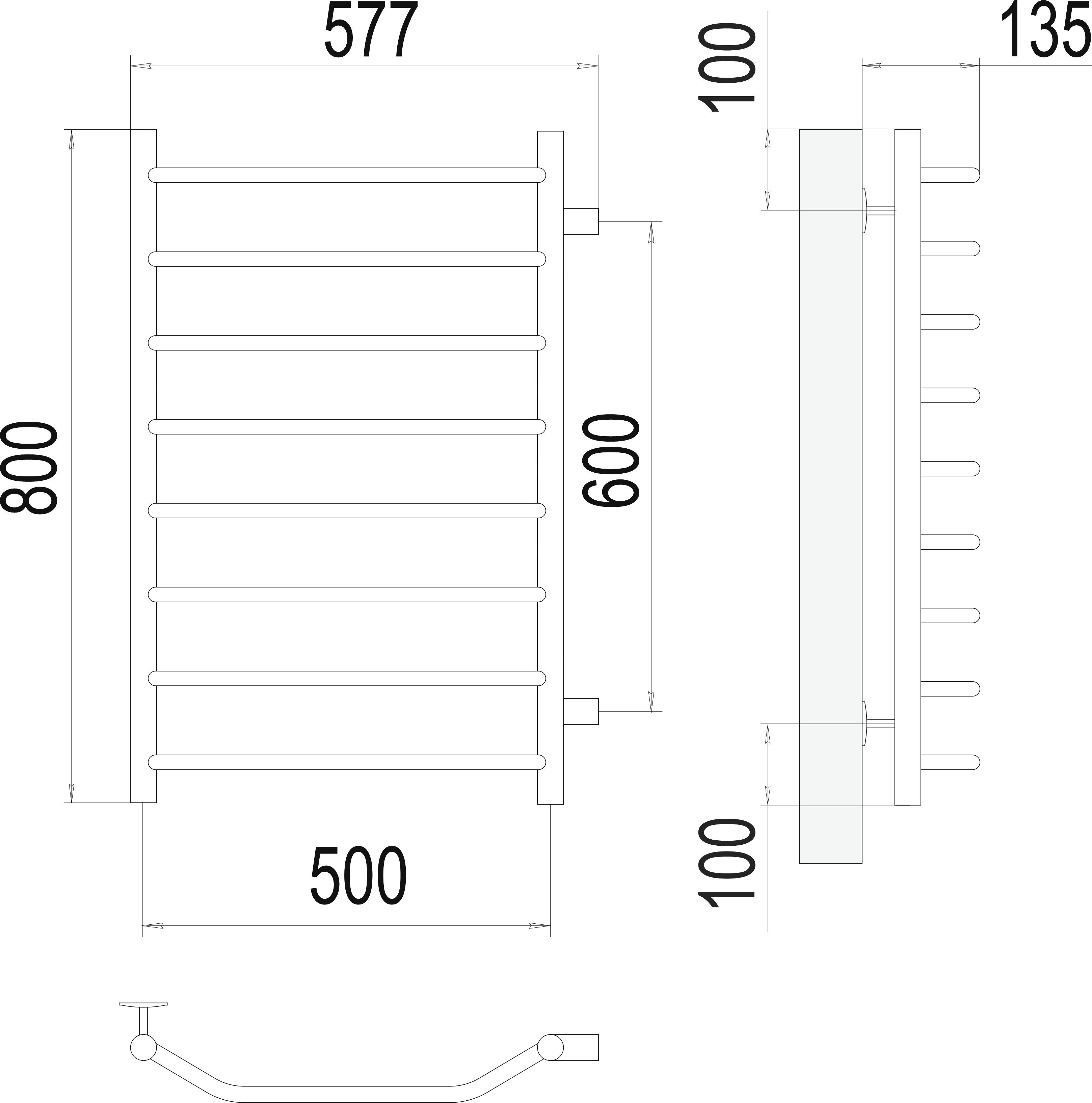 Водяной полотенцесушитель Terminus Виктория П8 500x800 Хром боковое подключение 4670078530127 - 2