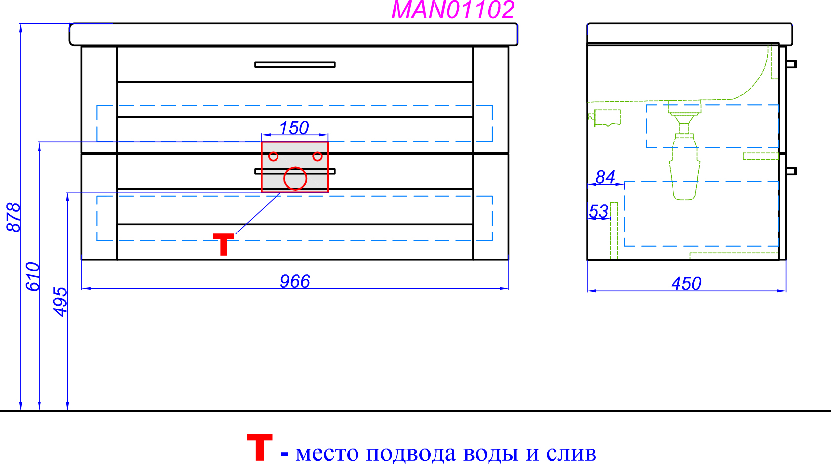 Тумба для комплекта Aqwella Manchester 100 подвесная MAN01102 - 4