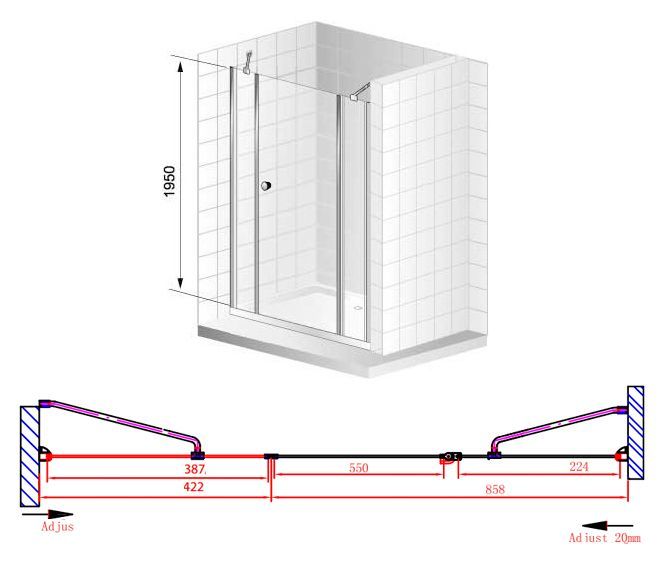 Душевая дверь в нишу Cezares Elena B13 40/60/30 P Cr R ELENA-W-B-13-40+60/30-P-Cr-R - 7