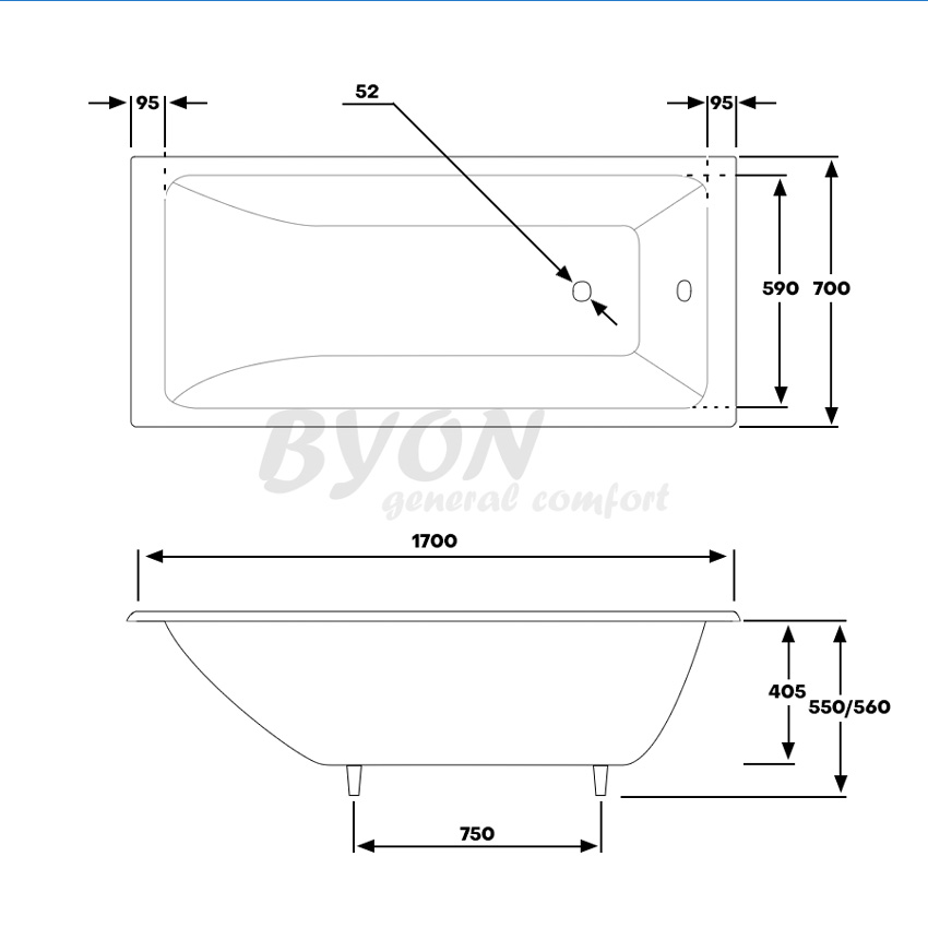 Чугунная ванна Byon Vilma 170x70  V0000096 - 6