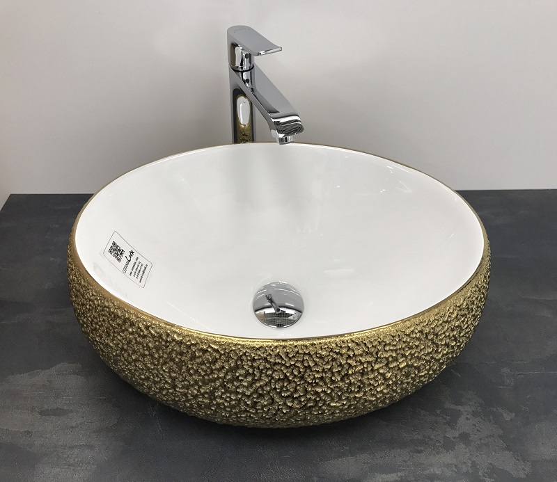 Раковина накладная CeramaLux NC 49 см белый/золото  433J - 2