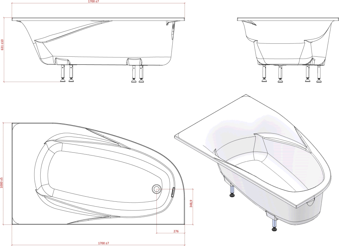 Ванна из искусственного камня Астра-Форм Селена 170x100 R 01010040 - 6