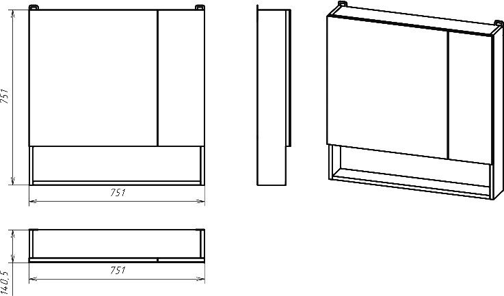 Зеркало-шкаф Misty Дунай 75 дуб белый П-Дун04075-01 - 3