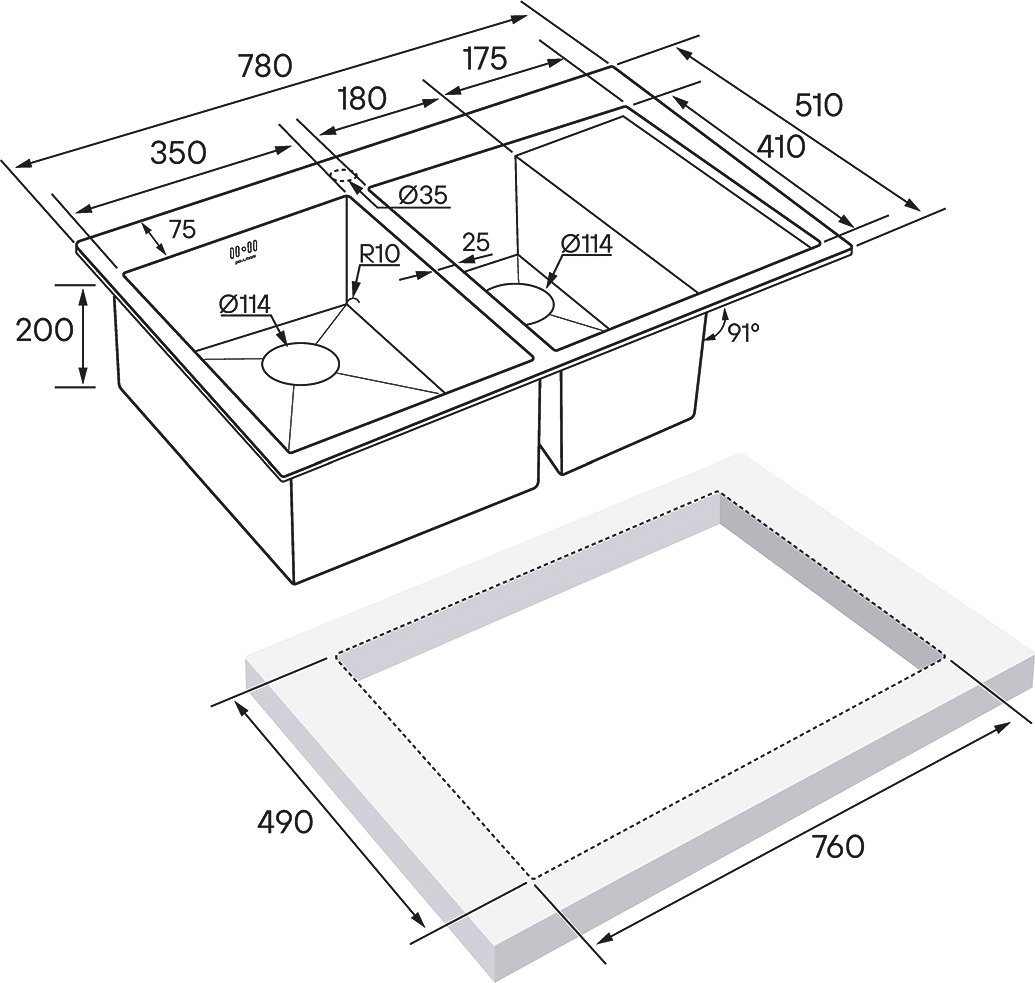 Мойка кухонная Paulmark Liga L 78 темный хром  PM227851-GML - 3