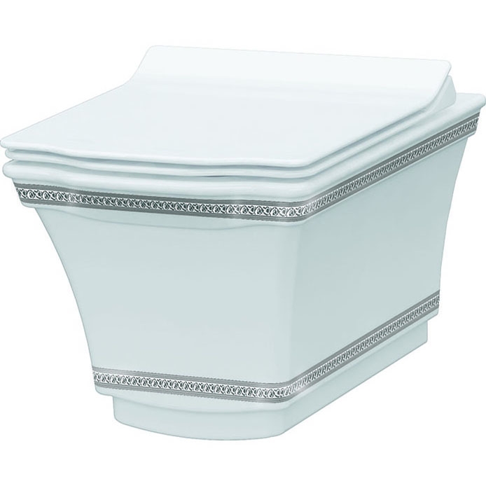 Чаша для подвесного унитаза Boheme Hermitage белый с узором хром без сиденья 951-CR - 0