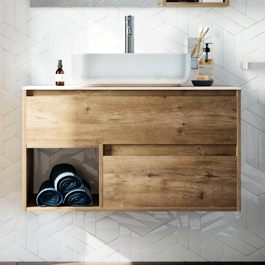 Тумба с раковиной STWORKI Карлстад 90 дуб рустикальный, роверелла 427831 - 0