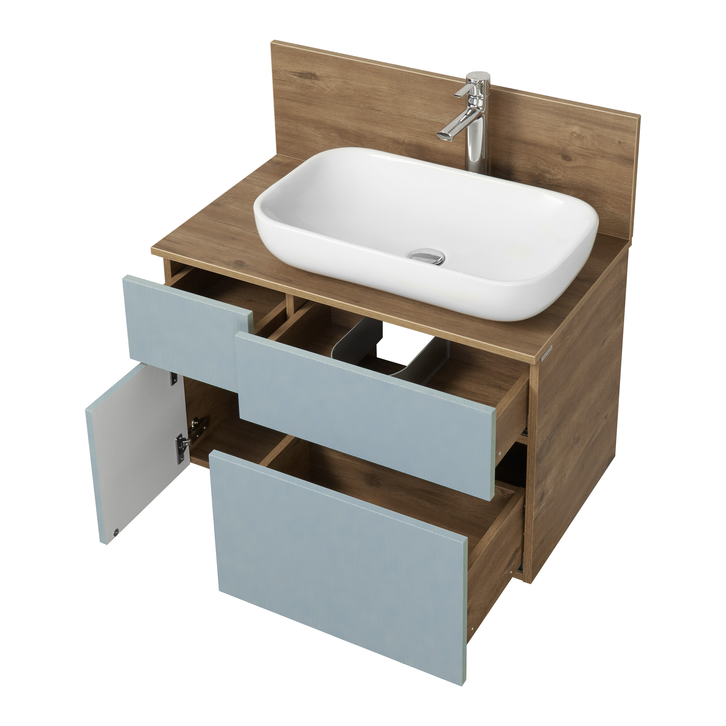Тумба под раковину Aquaton Мишель 80 без столешницы светлое дерево-голубой 1A256801MIX30 - 5