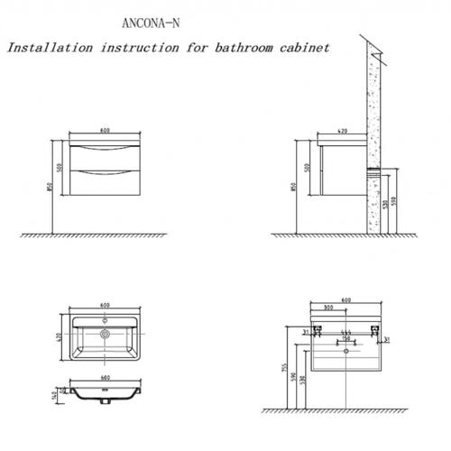 Тумба под раковину Belbagno Ancona-n 60х42 белый дуб  ANCONA-N-600-2C-SO-WO - 2
