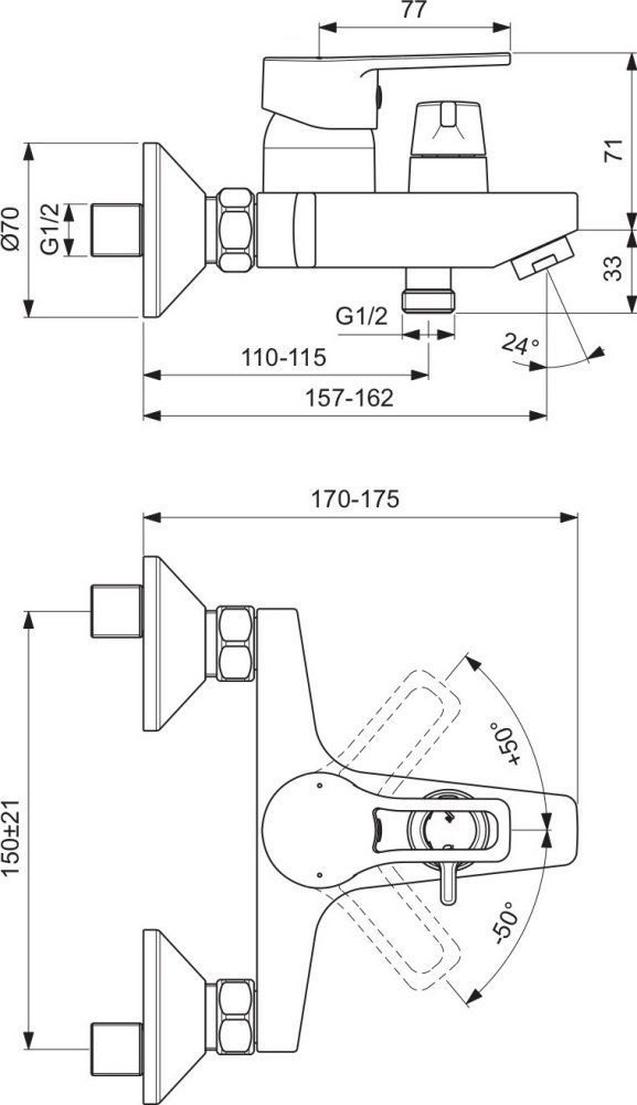 BA399AA HYPE Настенный смеситель для ванны/душа - 1