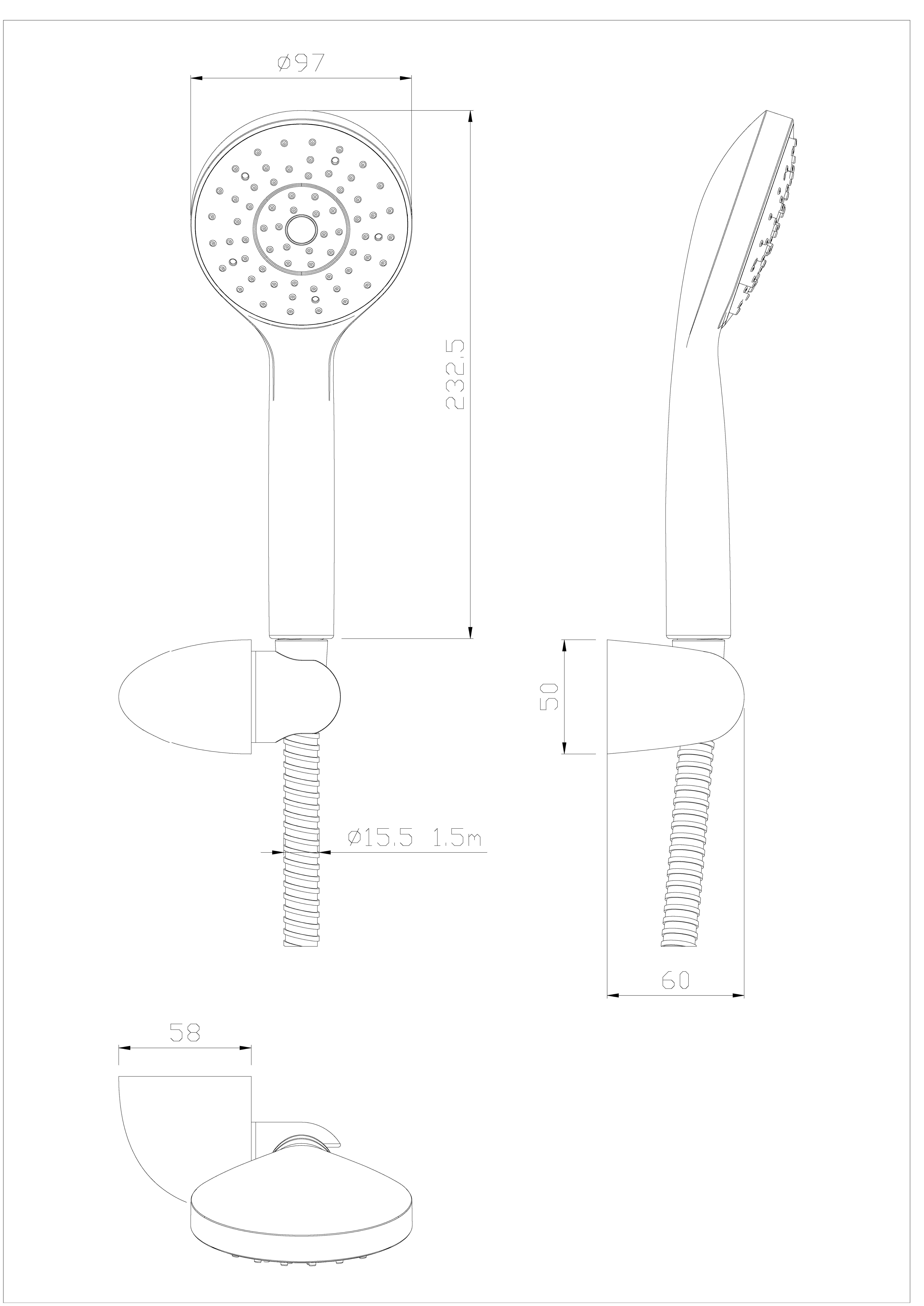 Eclipse Gold душевой набор: 100 мм, 1ф, наст. держатель, шланг 1,5м 914540000 - 3