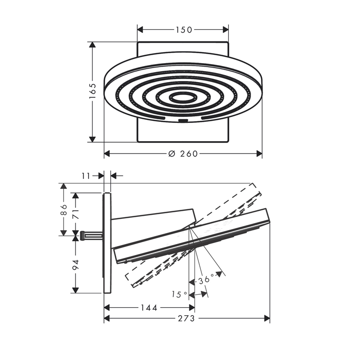 Верхний душ Hansgrohe Pulsify 260 2jet хром 24150000 - 1