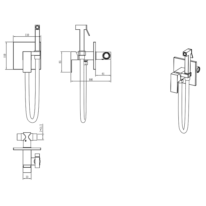 Гигиенический душ Boheme Qubic со смесителем золото глянцевый 477-G - 1