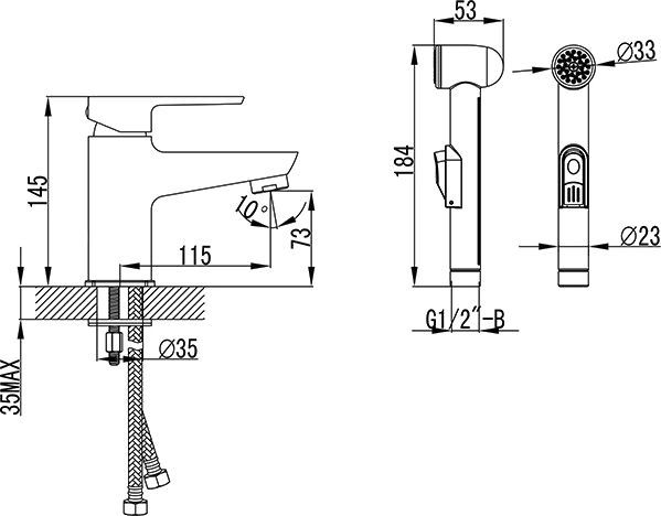 Смеситель Ravak BM 011.00 для раковины с гигиеническим душем X070076 - 2