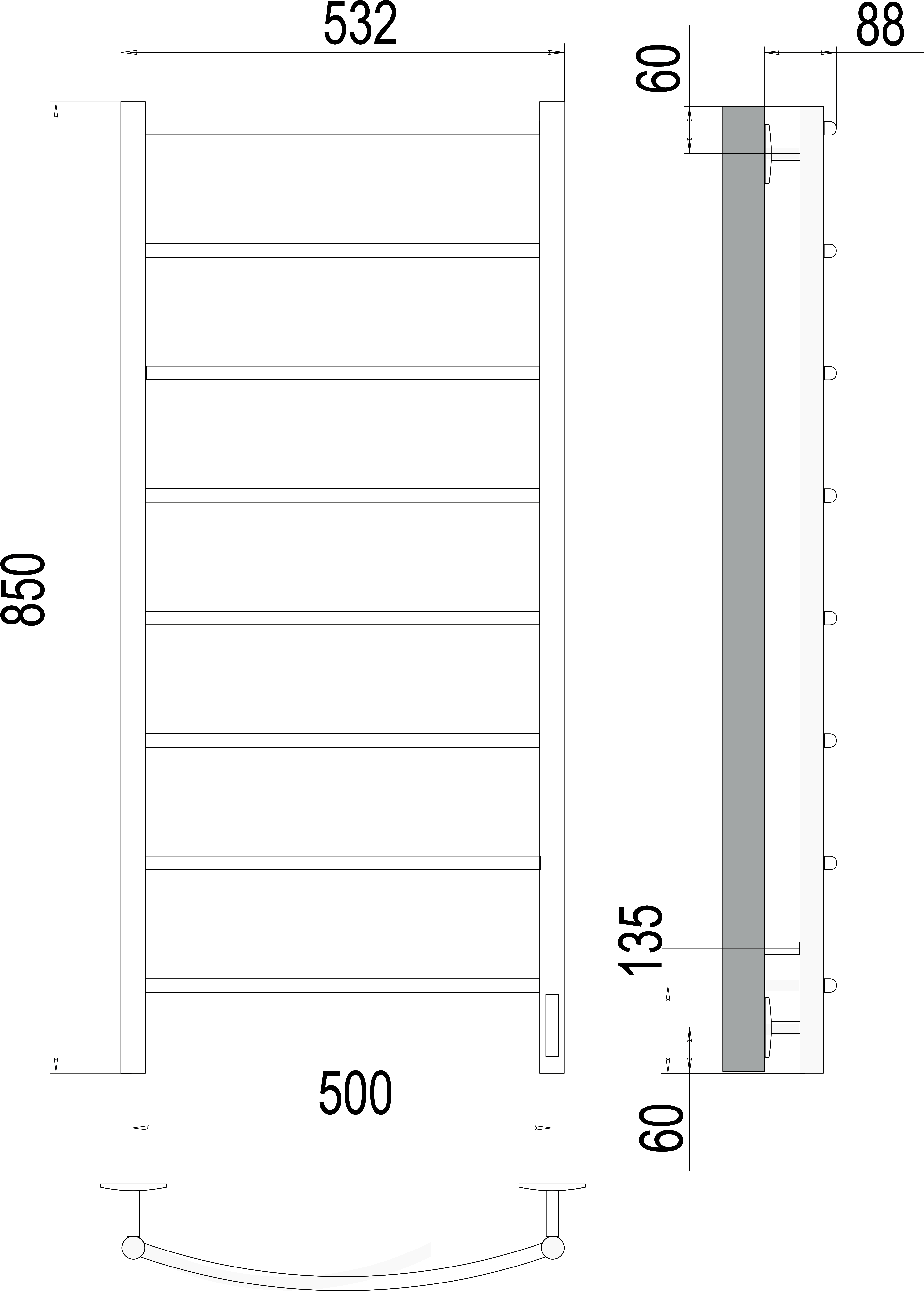 Электрический полотенцесушитель Terminus Классик П8 500x850 Хром 4670078531360 - 2