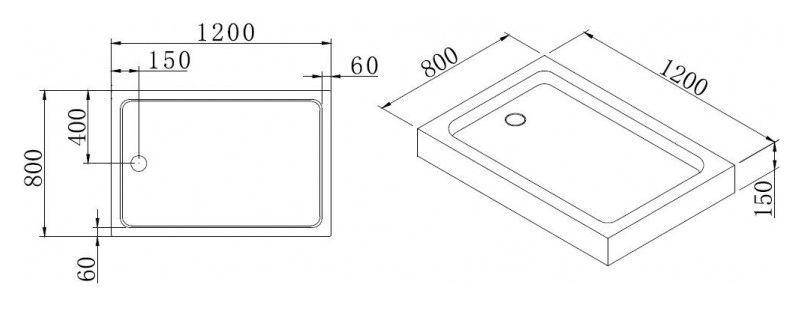 Поддон для душа Cezares Tray прямоугольный 120/80, акриловый TRAY-A-AH-120/80-15-W - 2